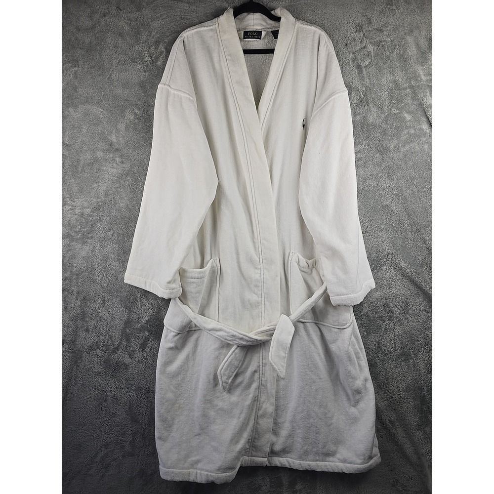Polo Ralph Lauren Big Pony White Plush Fleece Bath Robe Heavy L/XL